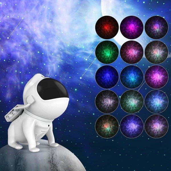 Stjerneprojektor Natlampe Rumhund, Galakseprojektor med 360 Justerbart Design, 21 Farvetilstande, Bluetooth-højttaler, 8 Hvide Lyde og Timer, Astron