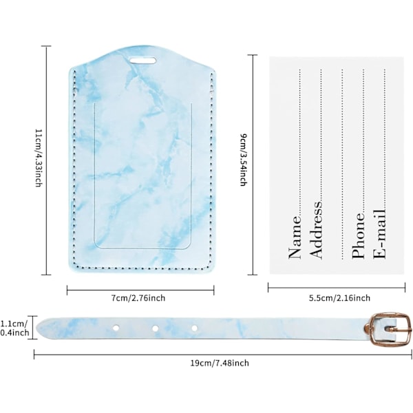 Matkatavaramerkit, Matkatavaroiden turvallisuusmerkit, PU-marmorimatkatavaramerkit, Matkalaukun tunnusmerkkisarja, Henkilökohtainen käyntikorttikotelo matkoille, estää katoamisen Blue+Blue