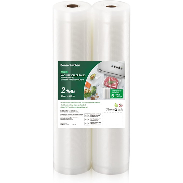 Vakuumposer til mat, 2 ruller, 28 x 500 cm, for matlaging og oppbevaring, BPA-fri