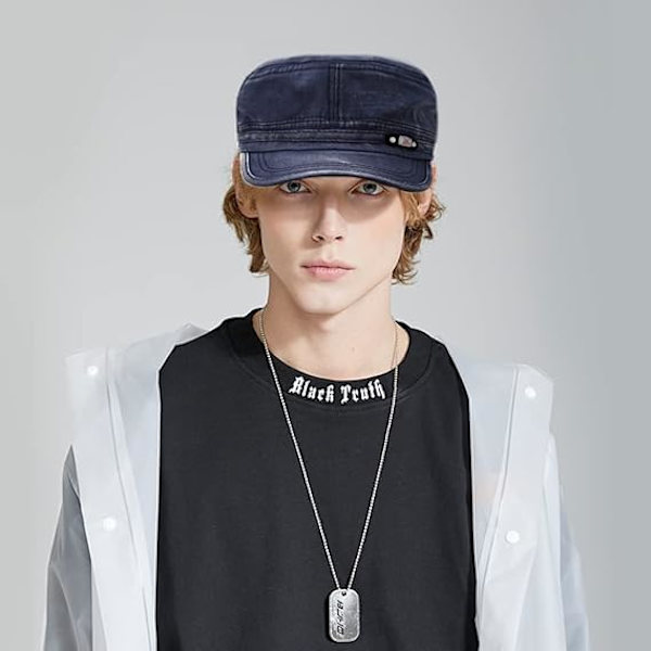 Unisex Cadet Hærhat Justerbar Flad Top Hat Vasket Bomuld Militær Hat Baseball Hat Navy