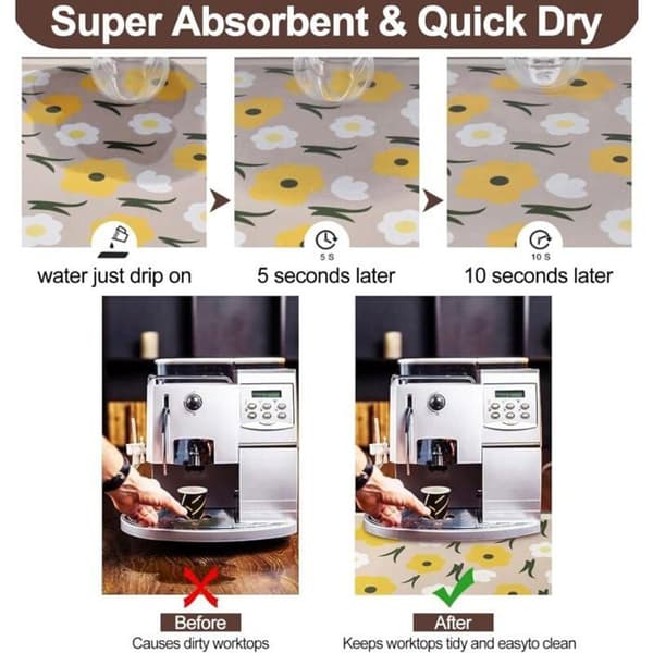 2 stk. absorberende opvaskemåtte, kaffemaskine, dræning, køkken, supertørrende, afløb, vask, mikrofiber til kaffe