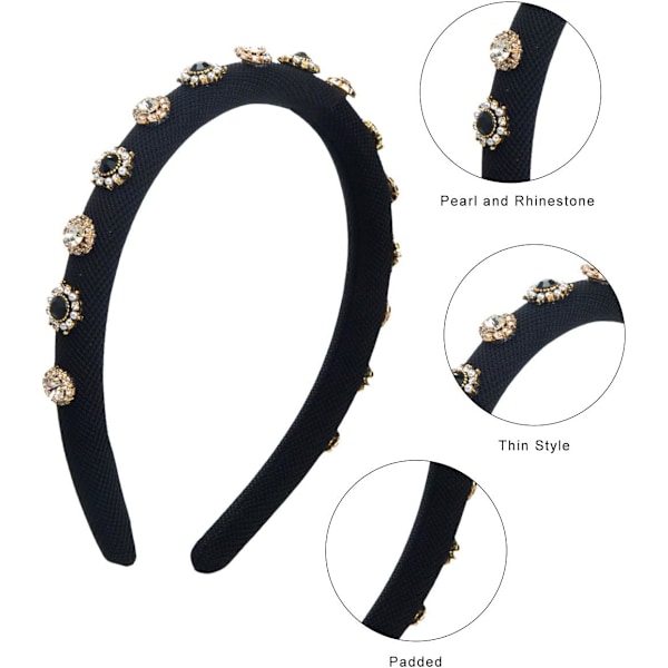 1 st. Bröllopshårtillbehör med utsmyckade strass pannband Barockpärlor Pärlade hårband Black