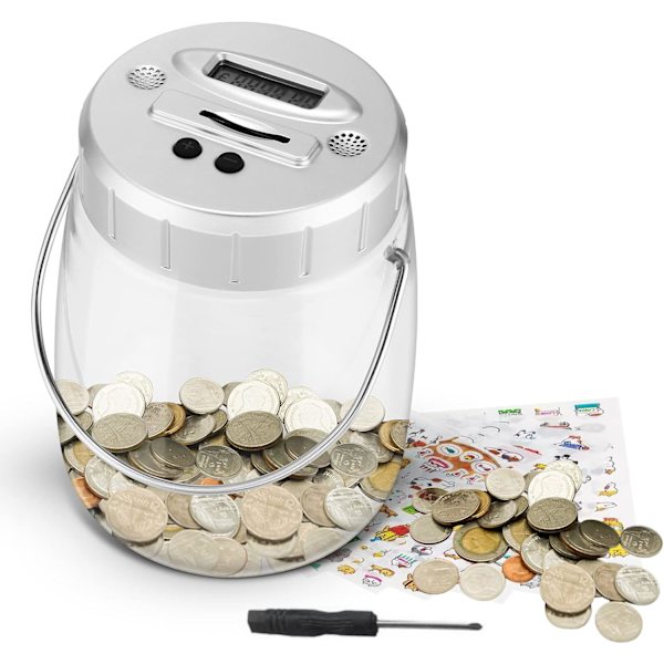 Myntspargris, Sparbössa för Barn och Vuxna, 2.2L Pengaburk Rymmer 1500 Brittiska Mynt Automatisk Räkning