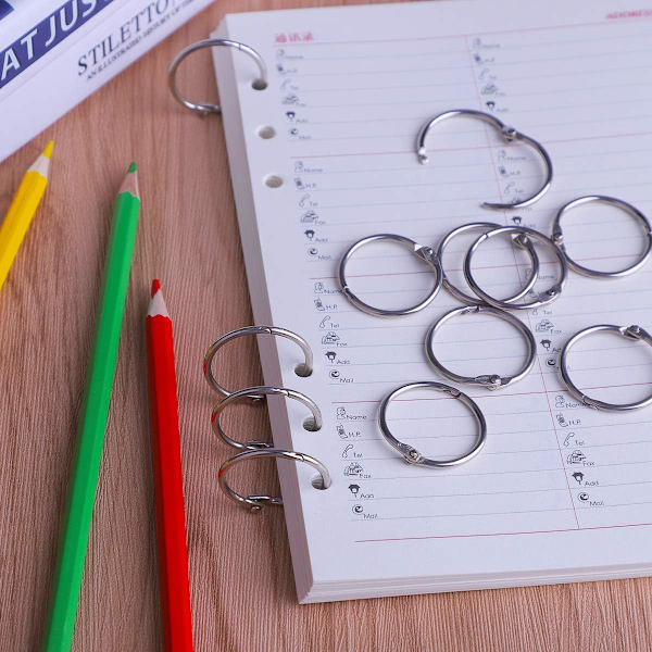 100 stk. Binder Ringe, Løse Blade Binder Ringe, Bog Ringe, Metal Bindingsringe til Papirer, Flash Cards, Index Cards, Ringbind, Kontor, Skole, Hjem 1.2 Inch/30mm