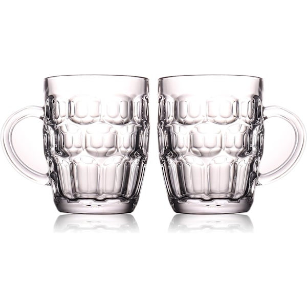 1 Pint Dimpled Ölkopp Set med 2 - Tjock Brittisk Pubglas med Handtag