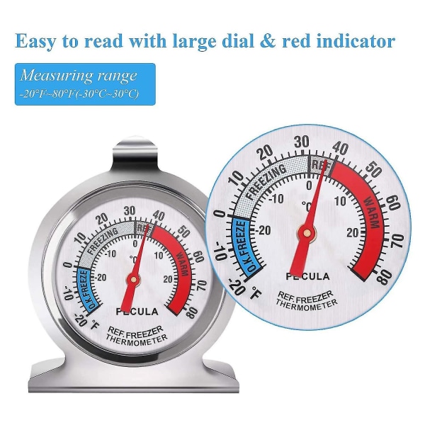 Køleskabsthermometer, 30-30c/20-80f, Klassisk Køleskabsthermometer Med Stor Skive Og Rød Indikator Til Fryser Køleskab Køler (sølv)