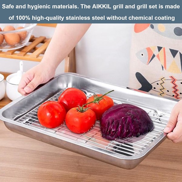 Bageplader i Rustfrit Stål, Non-Stick Bageplader til Ovn [2 Plader + 2 Rister] Stor Rustfri Trådplade med Kølegitter til Madlavning