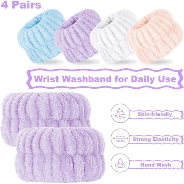 8 st Handledsband för ansiktsrengöring Mikrofiber Handledsband Tvätthandduk Spa Handledsband för ansiktsrengöring Absorberande