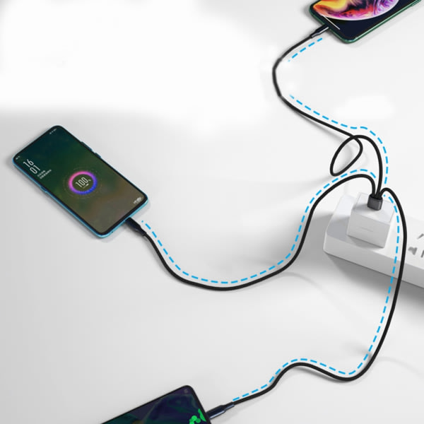 USB2.0 Type-A Hann til 3 Micro USB Hann Lading Kontakt Lading Kabel Strøm 3 i 1