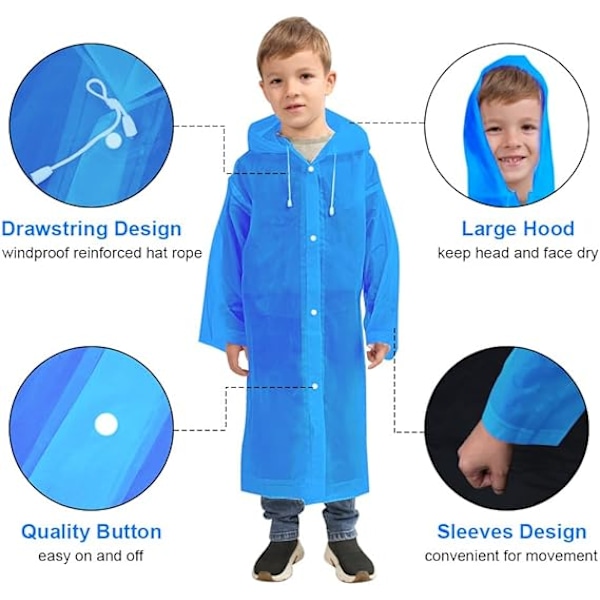 1 stk Barneregnjakke for Jenter og Gutter, Bærbar Regnjakke Regnponcho for Barn Vanntett Blue