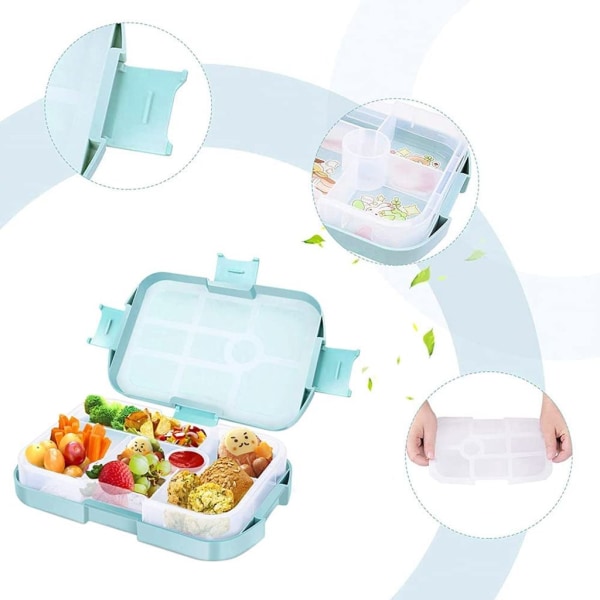 Barnens bentobox, 6-fackig 920 ml lunchbox, praktisk mellanmålslåda för pojkar till skolan, jobbet, picknick och resor (blå)