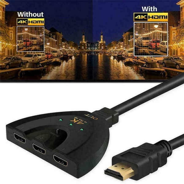 HDMI 3-i-1 kabelsplitter, bryter, adapter, Full HD 4K 1080P