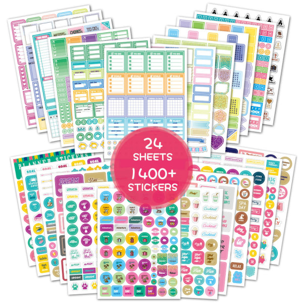 Planer Stickers Variety Pack, 24 ark med klistermärken för din planerare, journal eller kalender