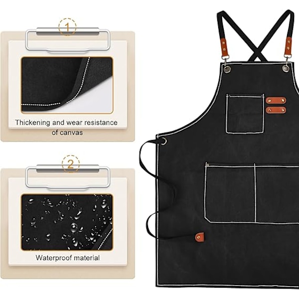 Lerreklede i Canvas for Menn med Lommer, Justerbar Stropp og Store Lommer, Kjøkken Matlaging Baking Kokk Lerreklede