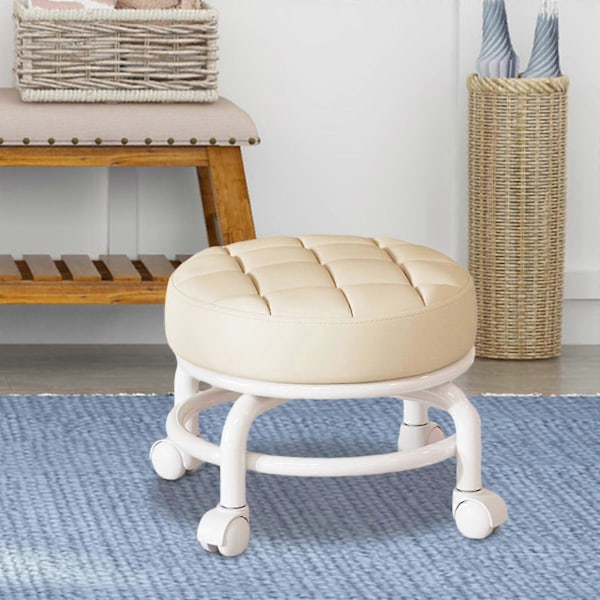 360° Roterande Rullpall Hushållspall Flyttbar Pall Lågt Buller Remhjul Låg Pall Universella Svängbara Hjul För Kök Hem Beige 30cmx28cmx6cm