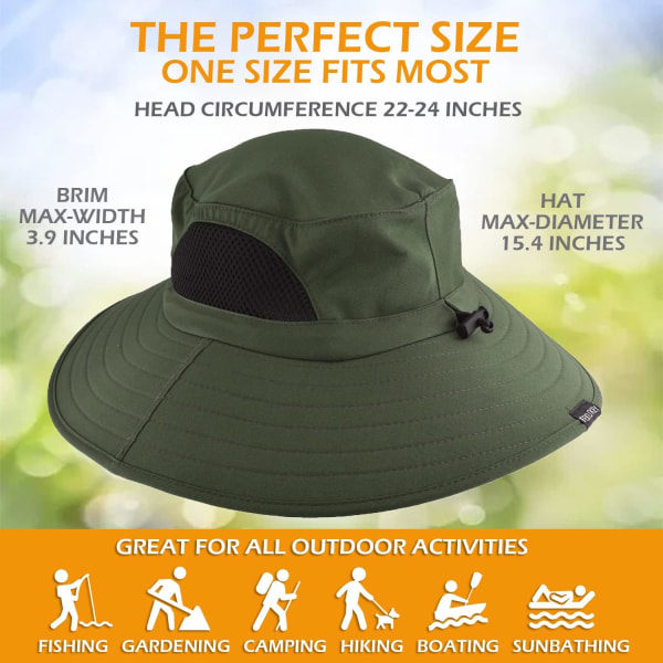 Unisex Solhatt, Vanntett Bredbremmet Bøttehatt Sammenleggbar Boonie Hatt for Fiske Vandring Hage Safari Strand Army Green