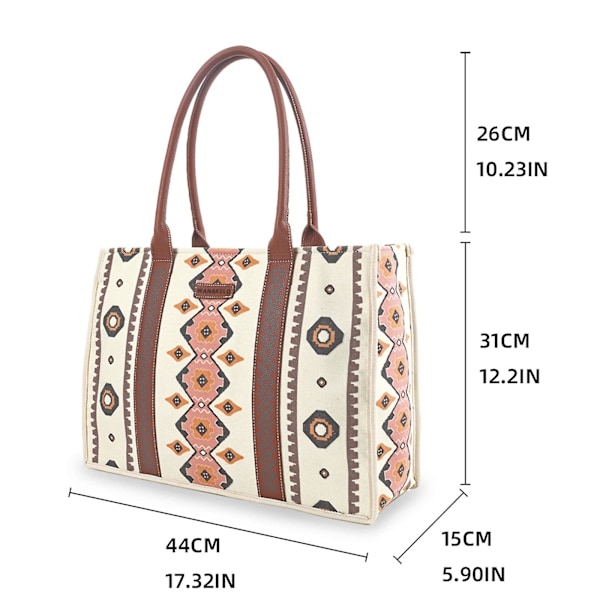 Wrangler Tote Bag Western Väskor för Kvinnor Axelremsväska Boho Aztec Handväskor NY Off-white L