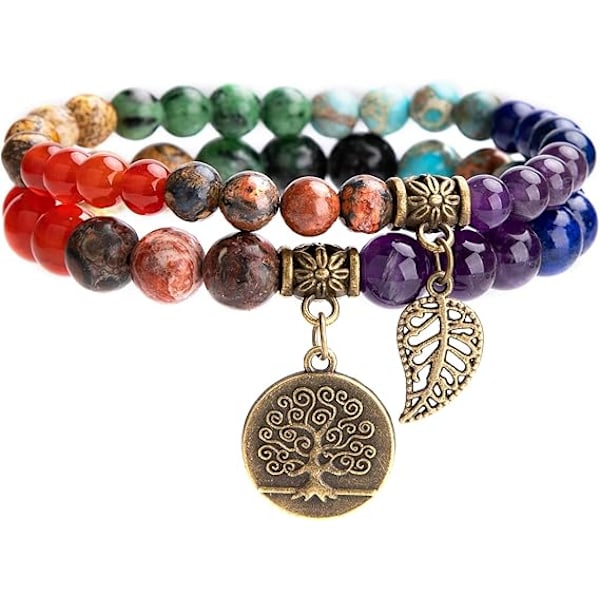 Chakraarmband för kvinnor - Kristallarmband Kvinnor Naturliga Ädelstenar Yoga Reiki Armring - En uppsättning dubbla armband D