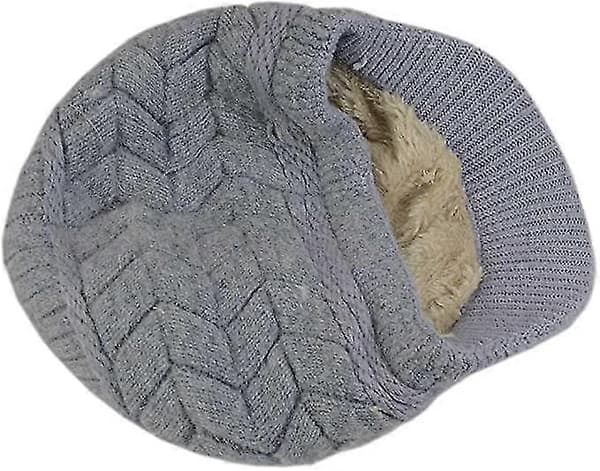 Dam Vinter Varm Stickad Mössa Ull Snö Skidmössor Med Skärm light grey