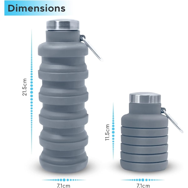 Kasaannettavä Vedenpullo Silikonista Matkustusvälttämätön Taitettava Kuntosalipullo Vuotamaton Vaellusvarusteet, Kasaannettavä Vedenpullo 500ml Gray