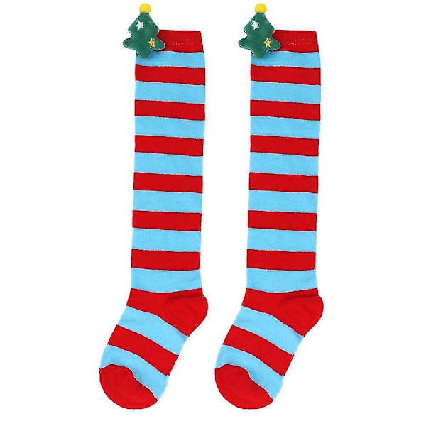 Nye efterårs- og vinterbørns julestrømper, søde plysdukkestrømper, knæstrømper, stribede strømper, tegneseriedukkestrømper 1 blue reded Christmas tree