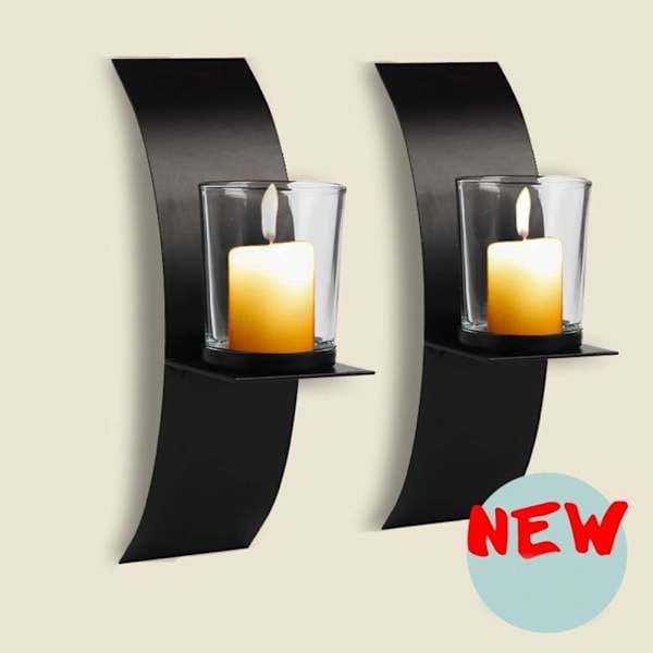 2 stk. Moderne Kunst Lysestake for Vegg Jern Kunst Lysestake Med Glasskopp Vegglamper Sett med To Lysestaker Metall Svart