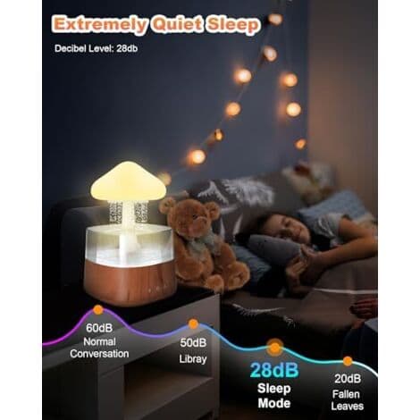 Regnskyer Effekt Luftfugter - 450ml Luftfugter, Aroma Diffuser med Omgivelseslys (30dB), 3 Befugtningstilstande, Regn Effekt Svampelampe