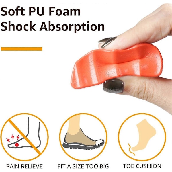 Kengän täytepalat löysiin kenkiin, varpaiden täytepalat tekevät kengistä sopivat, puolikoon pohjalliset kengän koon pienentäjä naisille - 2 paria 2Pairs Orange pointed