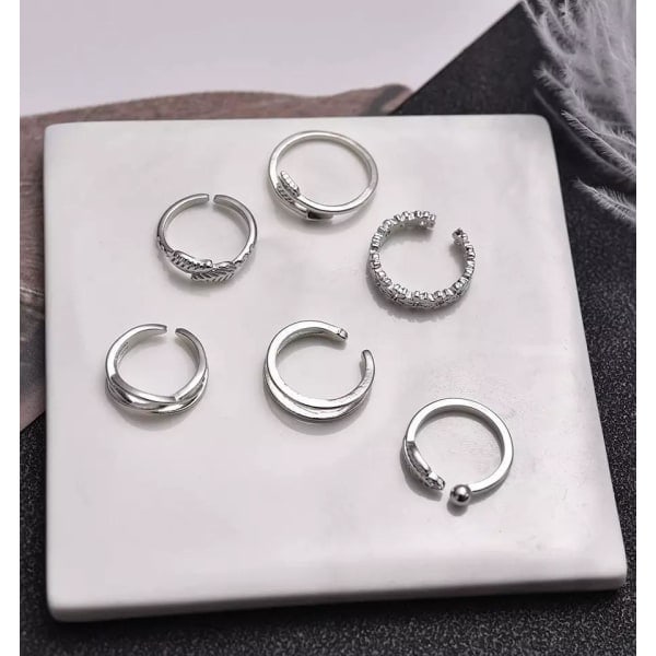 12-pack Boho Ringar / Örhängen - Justerbart silver