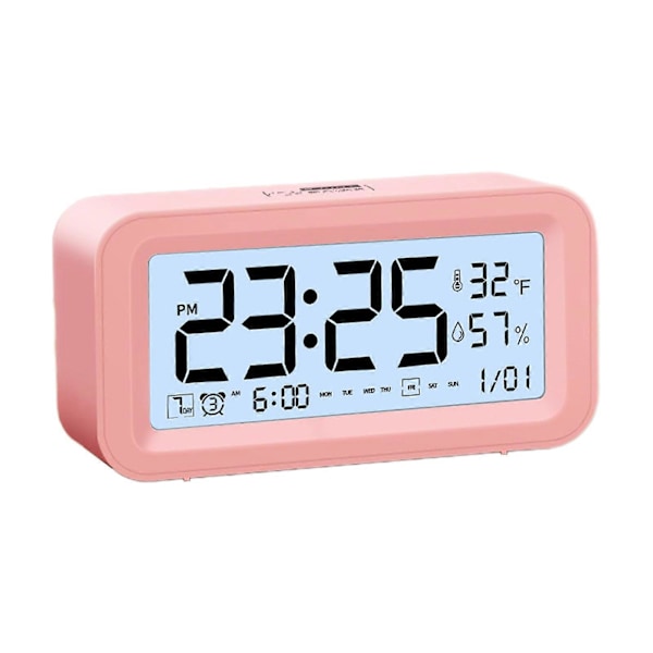 Digitalt Elektronisk Ur LED Display Elektronisk Ur Stereo Digital Display Snooze Alarmur 12/24H Skift Nedtællingstid NUO0430 Pink