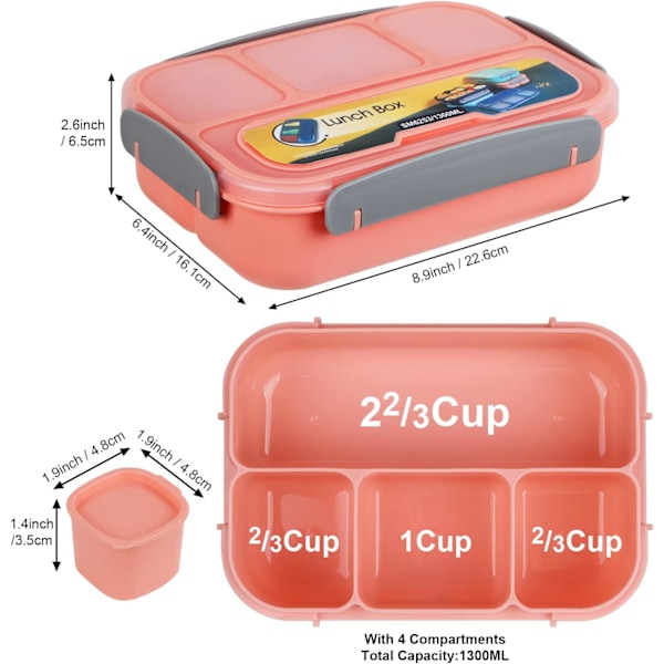 Lunchbox för Vuxna, Lunchbox för Barn, Lunchlådor för Vuxna/Barn/Studenter, 1300ML-6 Fack Bento Lunchbox Pink