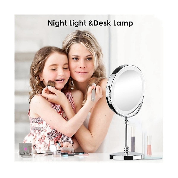 10x LED Spejl med Genopladelige Makeup Spejle med 3 Farver, Justerbar Lysstyrke Forstørrelses Kosmetik Spejl 2 Sider