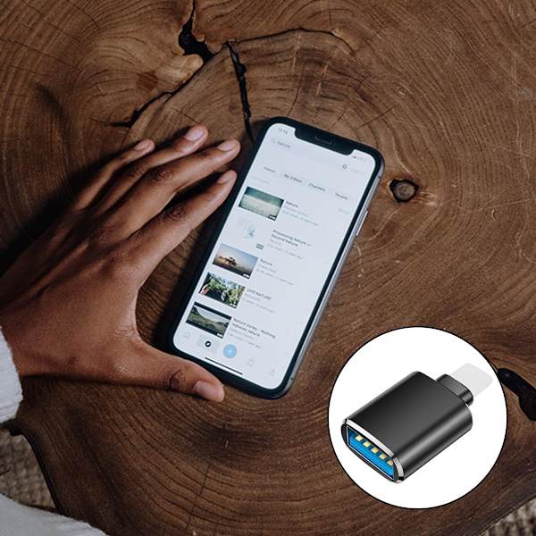 Kamerasovitin - Lightning USB OTG:lla ja latausportilla iPhoneille ja iPadile, iPhone-yhteensopiva