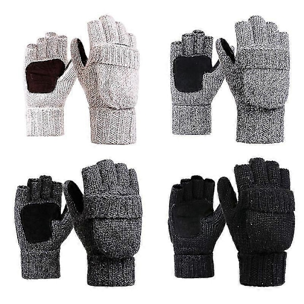 Vinterstickade Fingervantar Konvertibla Vantar Klaffskydd För Män Kvinnor Termisk Isolering Varma Light gray