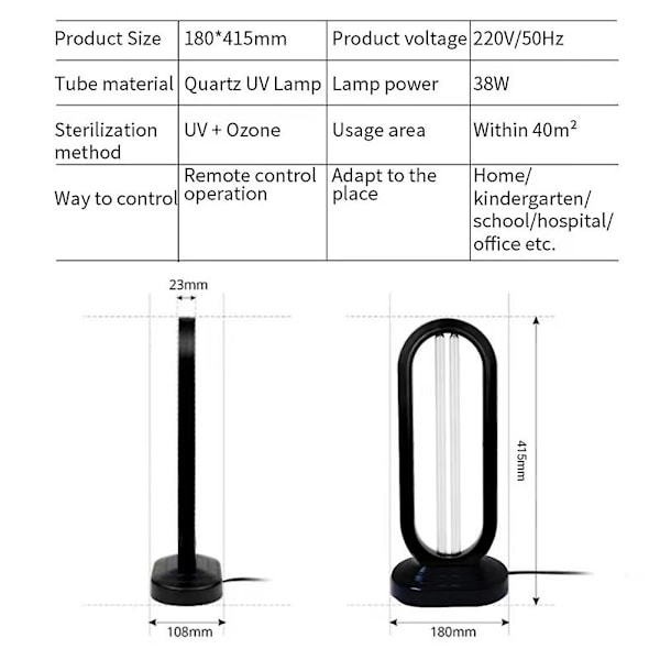 38W Ultraviolet Ozonlampe Mobil Kvarts-Ultraviolet Bakteriedræbende Lampe til Hjem Desinfektion White US plug