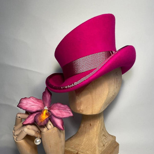 Asymmetrisk Topphatt Ullhatt Dame Herre Unisex Hatt Steam Punk Hatt Topphatt Mote Bånd Dekorativ Hatt Dekk Hode For Menn-yu Hot Pink One Size