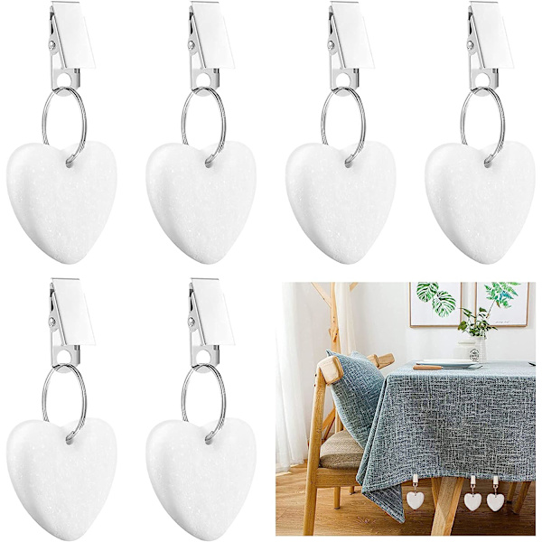 6 st. Hjärtformade Dukshållare med Viktade Metallklämmor (Vita)