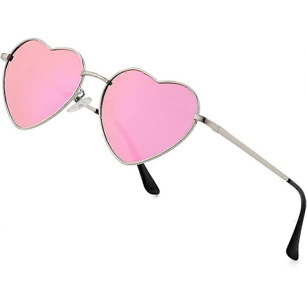 SDIGV Polariserade hjärtformade solglasögon för kvinnor, moderiktig söt stil, metallram, UV400-skydd Pink