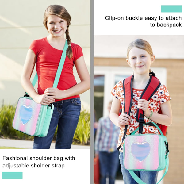 Lunch Bag Isolerad Lunchlåda för Flickor - Regnbågs Tote Bag Läckagesäker Termisk Återanvändbar Kylare Picknickväska för Kvinnor Skola Kontor Utomhus Green