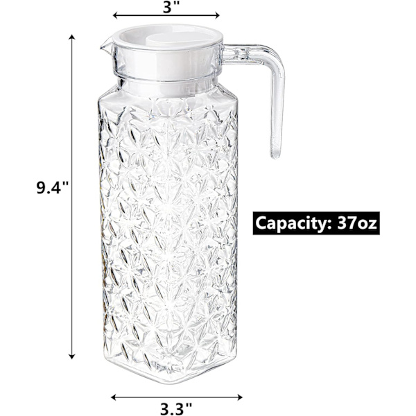 2 Pak Acrylic Kander med Låg, 1,1L / 37oz Klar Plastikkande, Transparent Saftkande Vandkande, BPA-fri og Skårsikker