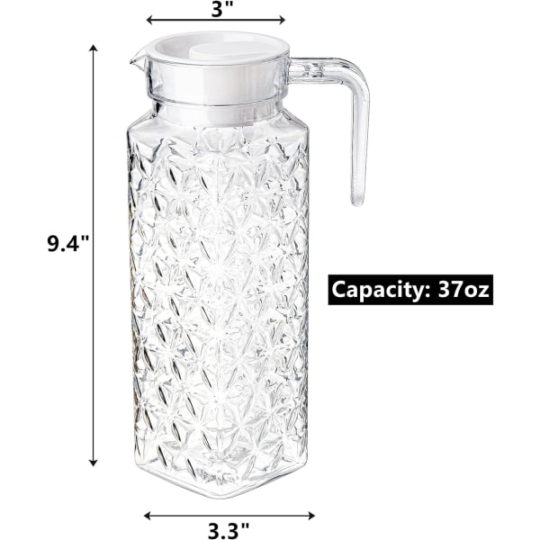 2-pakks Akrylkanner med lokk, 1,1 L / 37 oz Klar Plastkanne, Transparent Saftkanne Vannkanne, BPA-fri og knussikker