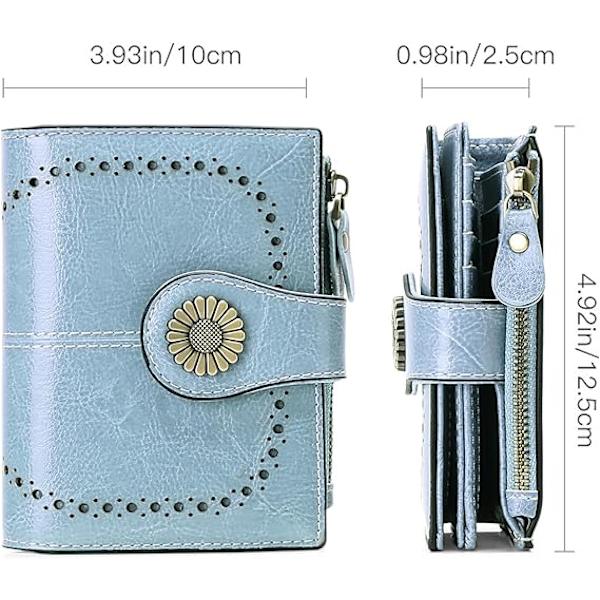 Vikbar Plånbok Kortfodral Äkta Läder RFID-Blockerande Plånbok för Kvinnor med 16 Kortfack Ai_light Blue