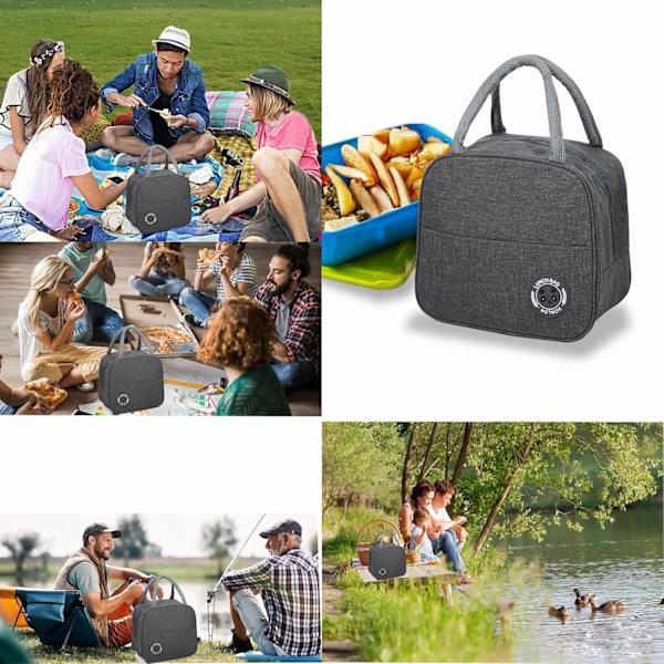 1 kpl Eristetty Lounaskassi, Vedenkestävä Piknik-Kassi, Raidallinen Lounaslaatikko-Kassi, Piknik-Bento-Käsilaukku Gray