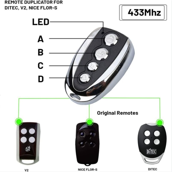 433 MHz Handhållen Sändare för Garageport, Kompatibel med Nice Flor-modeller