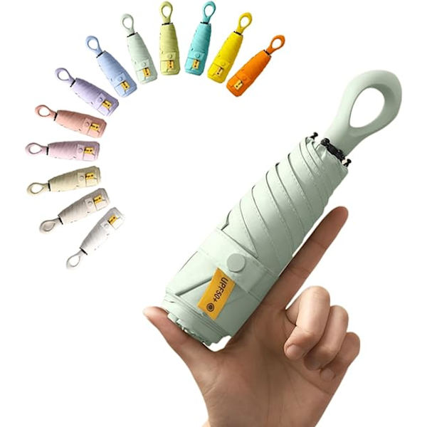 Mini Solrejse Rejseparasol Ringhåndtag Belægning Lagstof Blokering/anti UPF 50 UV Beskyttelse 99,9% Kompakt Foldbar Håndtaske Parasol/Mænd Kvinder Børn Pale Green