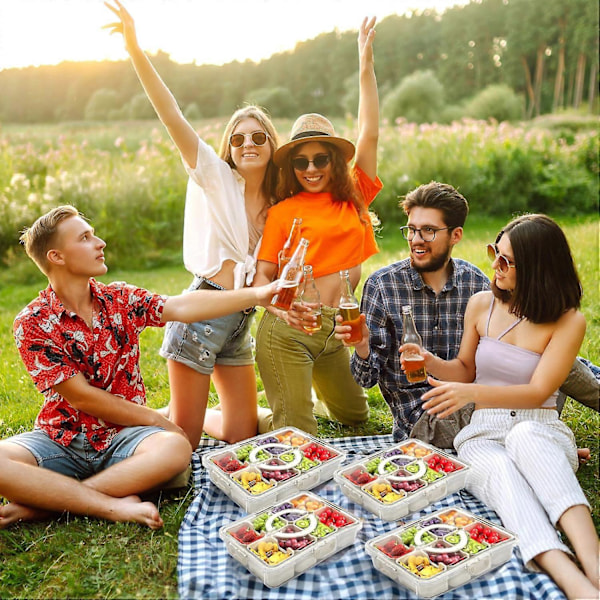 Snackle Box Beholder, Oppdelt Serveringsbrett med Lopp og Håndtak, Reisematboks, Multifunksjonell Matorganiserer og Oppbevaringsbeholder for Charcuterie White 11.81 L 2PCS