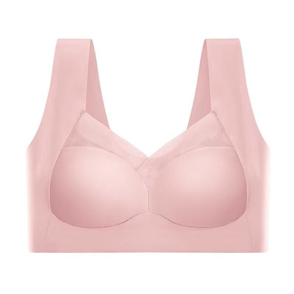 Sømløs Is Silke Tynd Smuk Ryg Indpakket Bryst Trådløs Sports Bandeau BH Pink 3XL