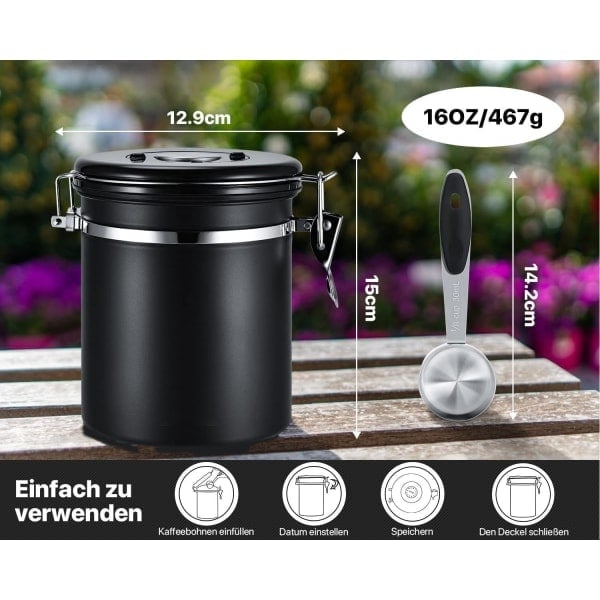 Kaffebeholder i rustfrit stål, kaffebøsse