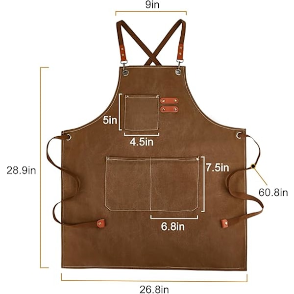 Lerreklede i Canvas for Menn med Lommer, Justerbar Stropp og Store Lommer, Kjøkken Matlaging Baking Kokk Lerreklede
