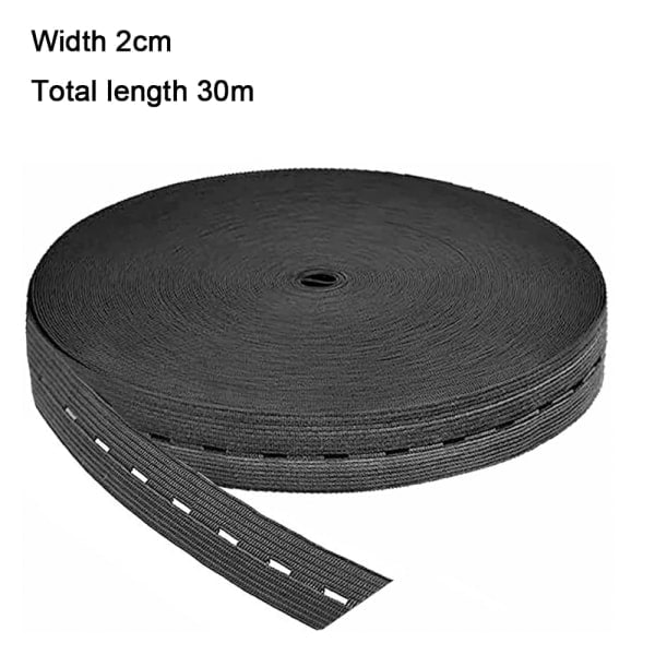 30m x 20mm elastikbånd med knaphul, hul elastisk flad